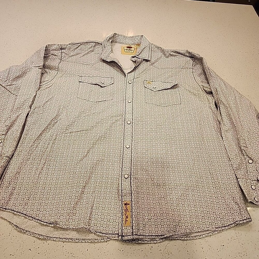larry mahan western shirt XXL Pearl Snap Long Sleeve Blue White Cotton